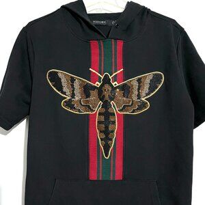 Hudson Outerwear Embellished Bumblebee Short Sleeve Hoodie Sweatshirt